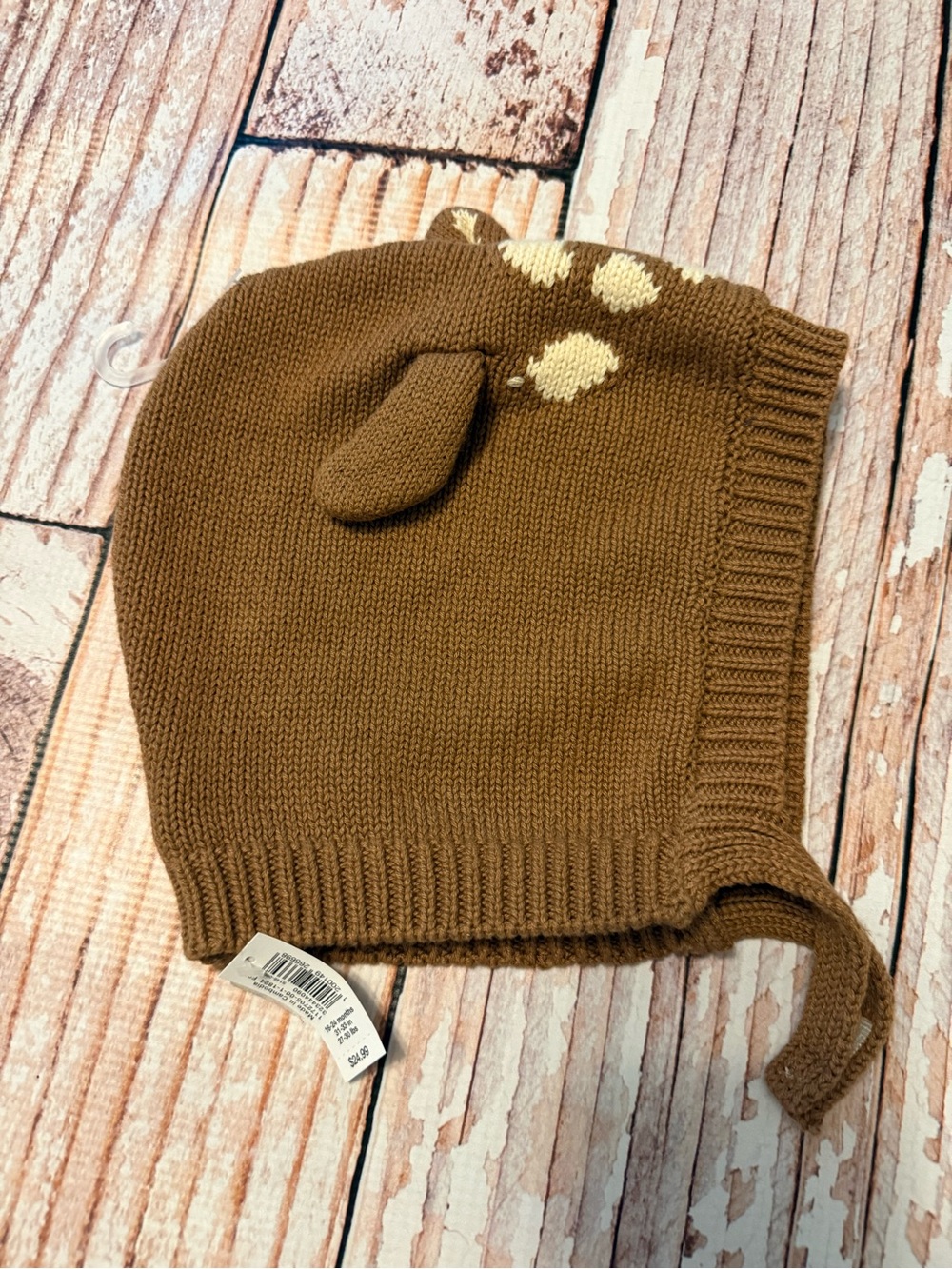 GAP Brown Knit Deer-Ear Kids Hat with Cream Spots